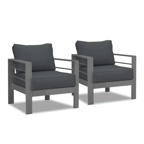 Paris Single Seater Charcoal Aluminium Outdoor Sofa Lounge with Arms - Dark Grey Cushion (Set of 2) - Image 5
