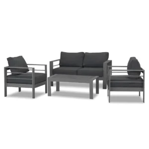 Paris 4 Piece Charcoal Aluminium Sofa Lounge Set - Dark Grey Cushion