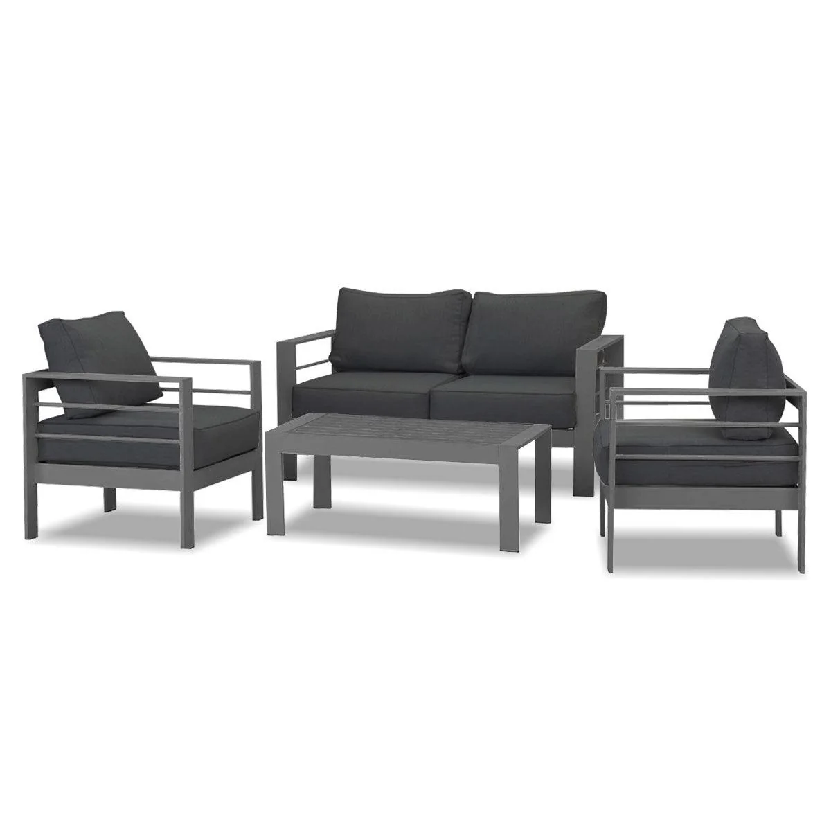 Paris 4 Piece Charcoal Aluminium Sofa Lounge Set - Dark Grey Cushion