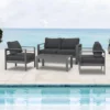 Paris 4 Piece Charcoal Aluminium Sofa Lounge Set - Dark Grey Cushion - Image 4