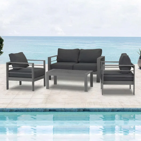 Paris 4 Piece Charcoal Aluminium Sofa Lounge Set - Dark Grey Cushion - Image 4