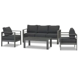 Paris 5 Seater Charcoal Aluminium Sofa Lounge Set - Dark Grey Cushion