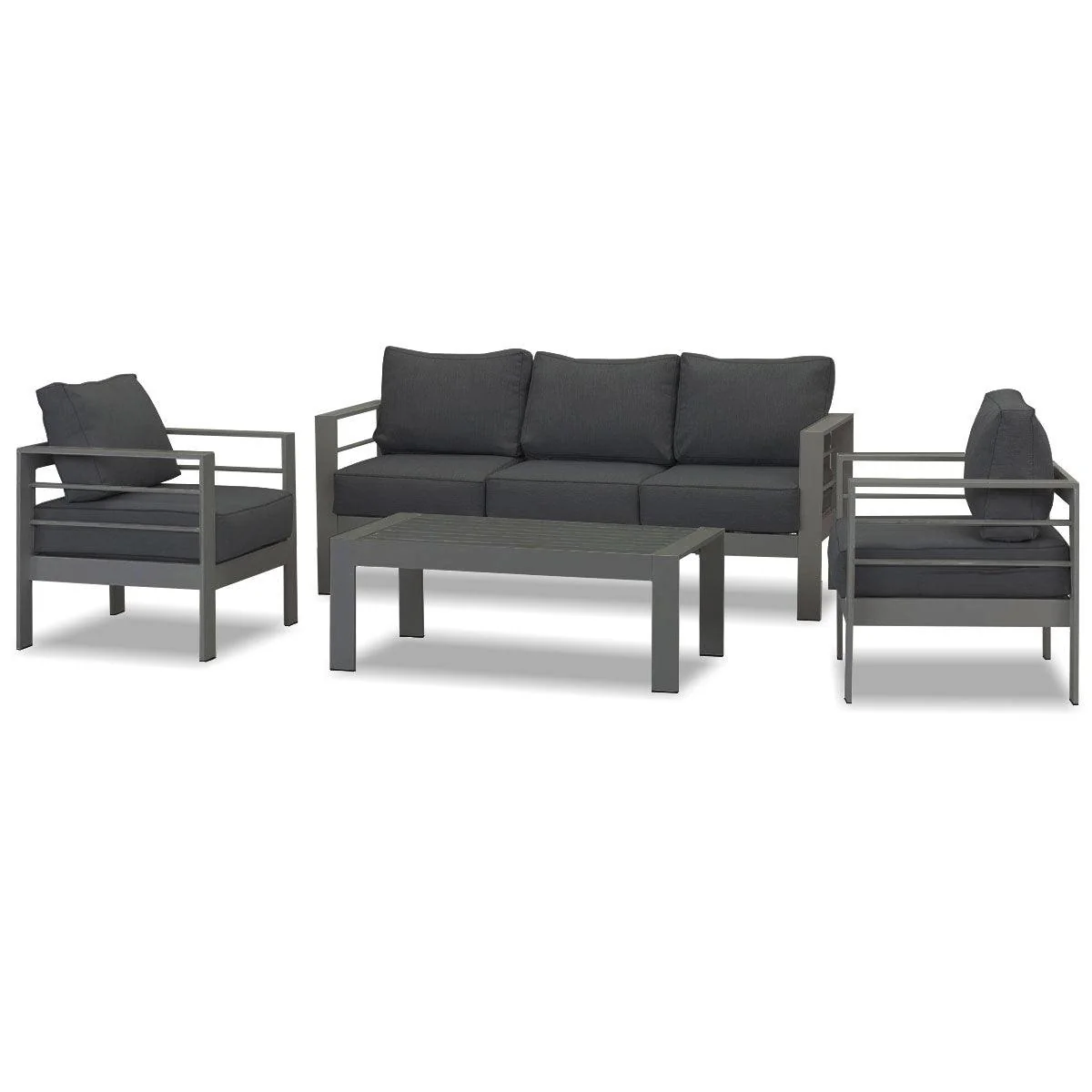 Paris 5 Seater Charcoal Aluminium Sofa Lounge Set - Dark Grey Cushion