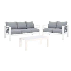 Paris 5 Seater White Aluminium Sofa Lounge Suite - Grey Cushion