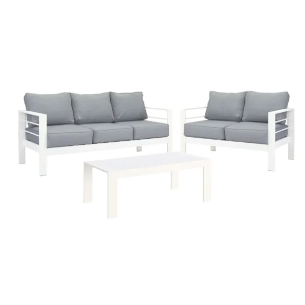 Paris 5 Seater White Aluminium Sofa Lounge Suite - Grey Cushion