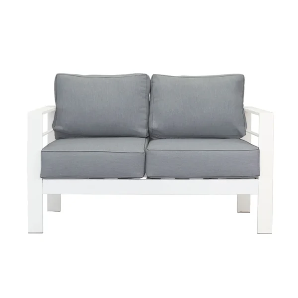 Paris 5 Seater White Aluminium Sofa Lounge Suite - Grey Cushion - Image 4