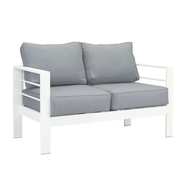 Paris 5 Seater White Aluminium Sofa Lounge Suite - Grey Cushion - Image 5