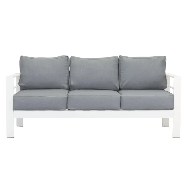 Paris 5 Seater White Aluminium Sofa Lounge Suite - Grey Cushion - Image 8
