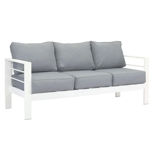 Paris 5 Seater White Aluminium Sofa Lounge Suite - Grey Cushion - Image 9