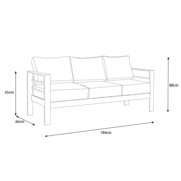 Paris 5 Seater White Aluminium Sofa Lounge Suite - Grey Cushion - Image 10