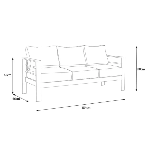 Paris 5 Seater White Aluminium Sofa Lounge Suite - Light Grey Cushion - Image 7
