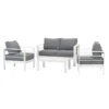 Paris 4 Piece White Aluminium Sofa Lounge Set - Grey Cushion - Image 8