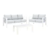 Paris 5 Seater White Aluminium Sofa Lounge Suite - Light Grey Cushion