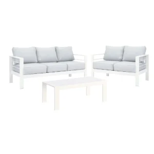 Paris 5 Seater White Aluminium Sofa Lounge Suite - Light Grey Cushion