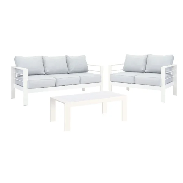 Paris 5 Seater White Aluminium Sofa Lounge Suite - Light Grey Cushion
