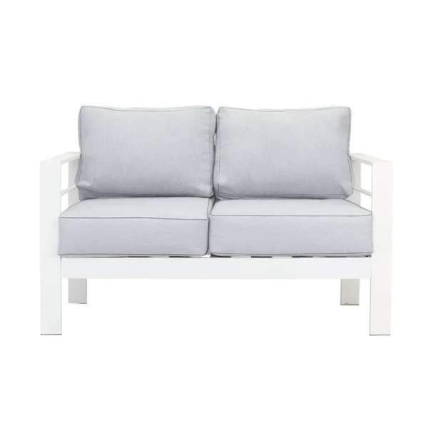 Paris 5 Seater White Aluminium Sofa Lounge Suite - Light Grey Cushion - Image 8
