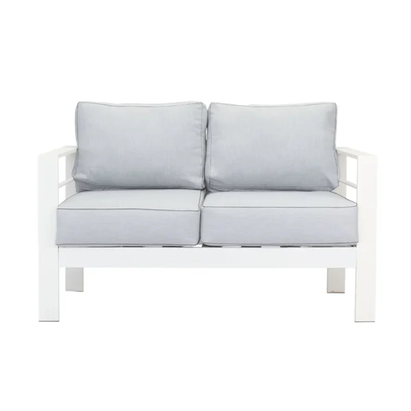 Paris 4 Piece White Aluminium Sofa Lounge Set - Light Grey Cushion - Image 11