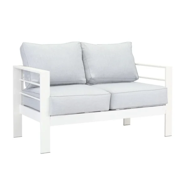Paris 5 Seater White Aluminium Sofa Lounge Suite - Light Grey Cushion - Image 9