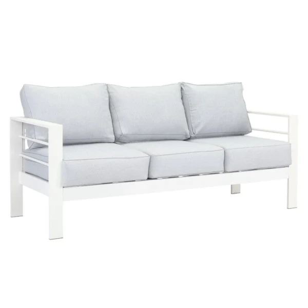Paris 5 Seater White Aluminium Sofa Lounge Suite - Light Grey Cushion - Image 11