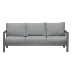 Manly 3 Seater Charcoal Aluminium Outdoor Sofa Lounge with Arms - Grey Cushion
