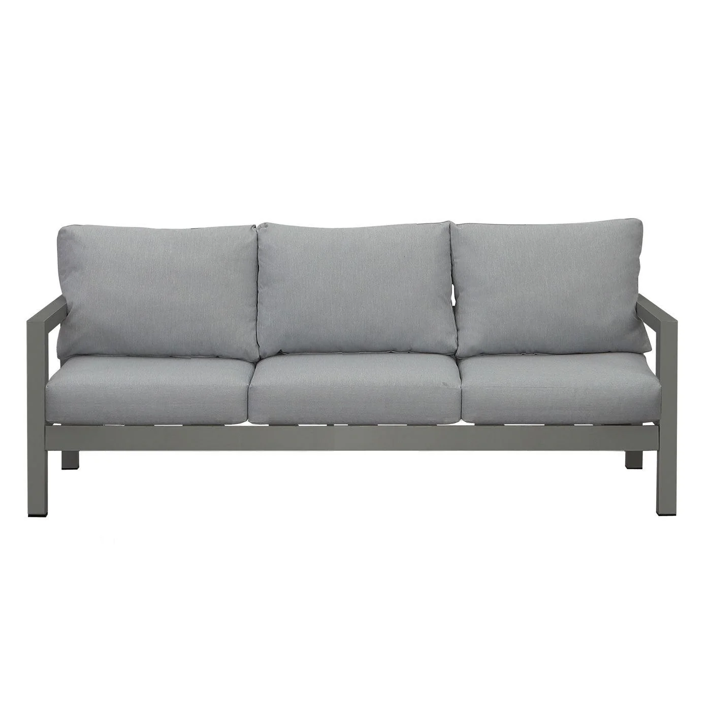 Manly 3 Seater Charcoal Aluminium Outdoor Sofa Lounge with Arms - Grey Cushion