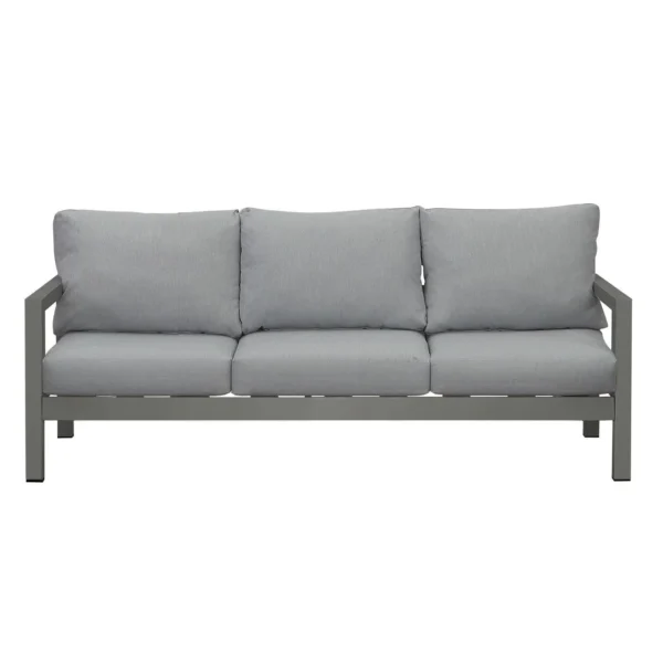 Manly 3 Seater Charcoal Aluminium Outdoor Sofa Lounge with Arms - Grey Cushion - Image 2