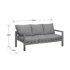 Manly 3 Seater Charcoal Aluminium Outdoor Sofa Lounge with Arms - Grey Cushion - Image 4