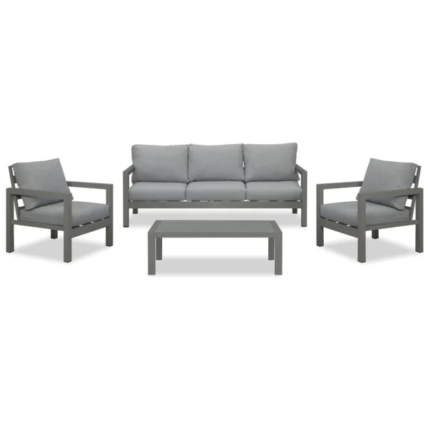 Manly 5 Seater Charcoal Aluminium Sofa Lounge Set - Grey Cushion - Image 9