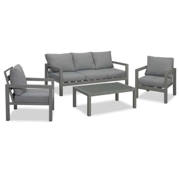 Manly 5 Seater Charcoal Aluminium Sofa Lounge Set - Grey Cushion - Image 10