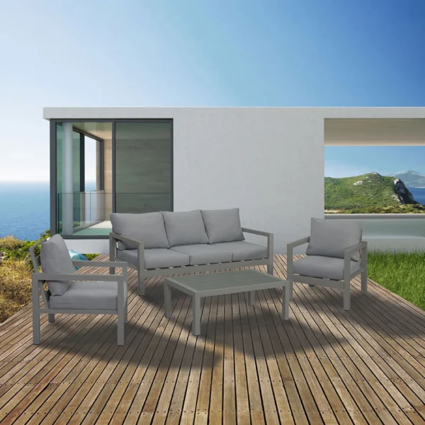 Manly 5 Seater Charcoal Aluminium Sofa Lounge Set - Grey Cushion - Image 12
