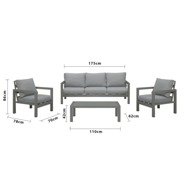 Manly 5 Seater Charcoal Aluminium Sofa Lounge Set - Grey Cushion - Image 13
