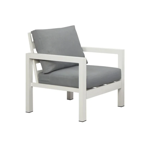 Manly Single Seater White Aluminium Outdoor Sofa Lounge with Arms - Grey Cushion (Set of 2) - Image 2