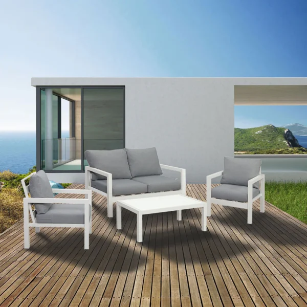 Manly 4 Seater White Aluminium Sofa Lounge Set - Grey Cushion - Image 11
