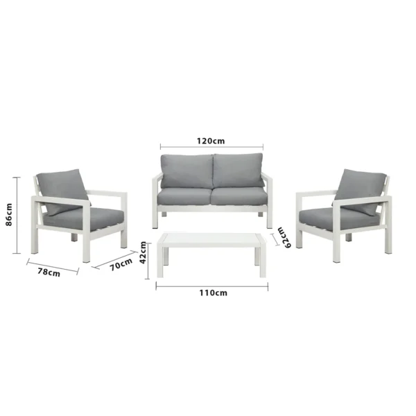 Manly 4 Seater White Aluminium Sofa Lounge Set - Grey Cushion - Image 12