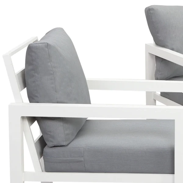 Manly Single Seater White Aluminium Outdoor Sofa Lounge with Arms - Grey Cushion (Set of 2) - Image 5