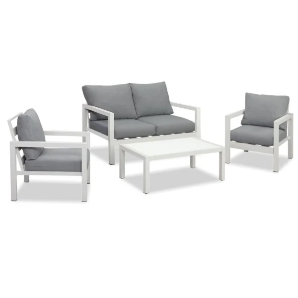 Manly 4 Seater White Aluminium Sofa Lounge Set - Grey Cushion - Image 2