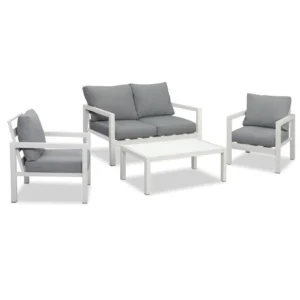 Manly 4 Seater White Aluminium Sofa Lounge Set - Grey Cushion