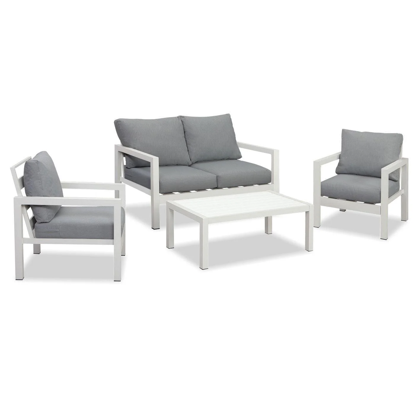 Manly 4 Seater White Aluminium Sofa Lounge Set - Grey Cushion