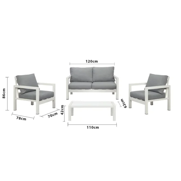 Manly 4 Seater White Aluminium Sofa Lounge Set - Grey Cushion - Image 4