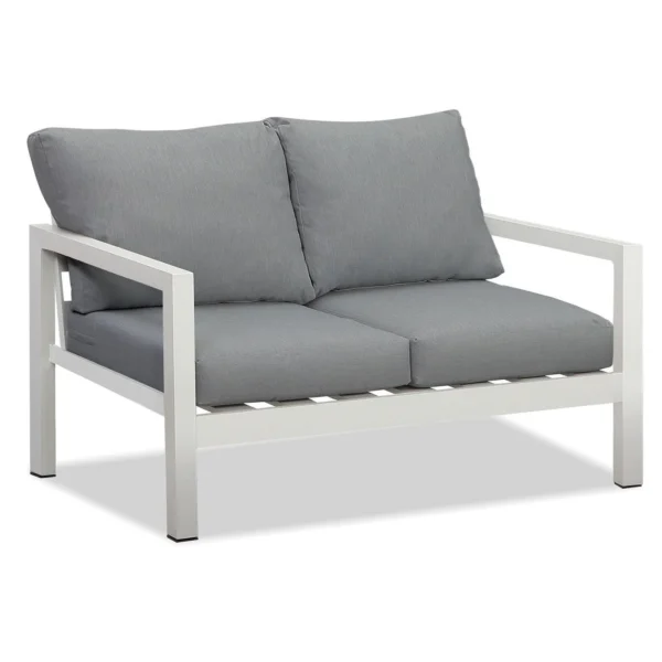 Manly 4 Seater White Aluminium Sofa Lounge Set - Grey Cushion - Image 5