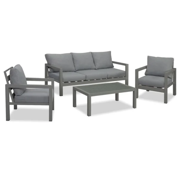 Manly 5 Seater Charcoal Aluminium Sofa Lounge Set - Grey Cushion - Image 2