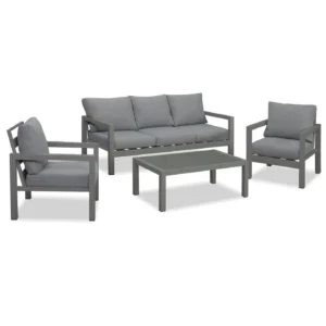 Manly 5 Seater Charcoal Aluminium Sofa Lounge Set - Grey Cushion