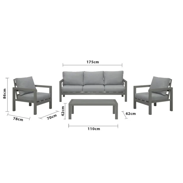 Manly 5 Seater Charcoal Aluminium Sofa Lounge Set - Grey Cushion - Image 4