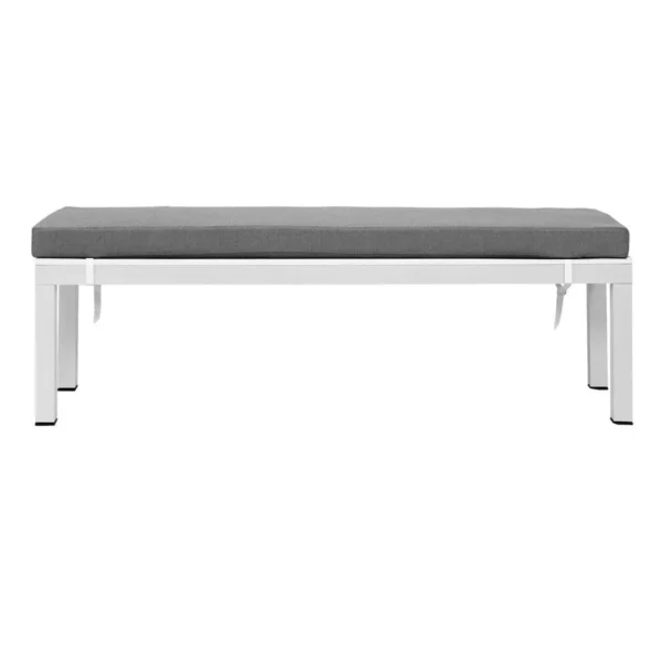 Manly White Aluminium Outdoor Faux wood Top Bench with Grey Cushion (Set of Two) - Image 3