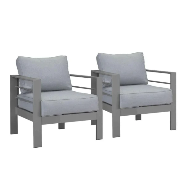 Paris 4 Piece Charcoal Aluminium Sofa Lounge Set - Grey Cushion - Image 19