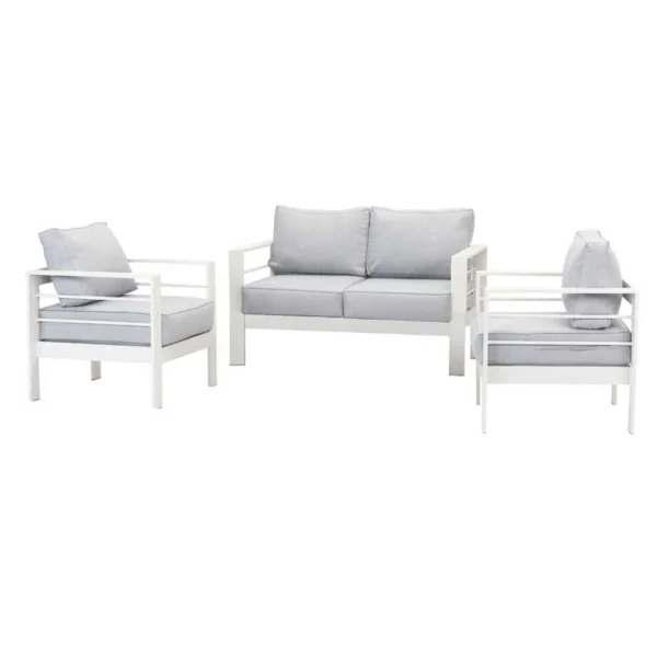 Paris 4 Seater White Aluminium Sofa Lounge - Light Grey Cushion