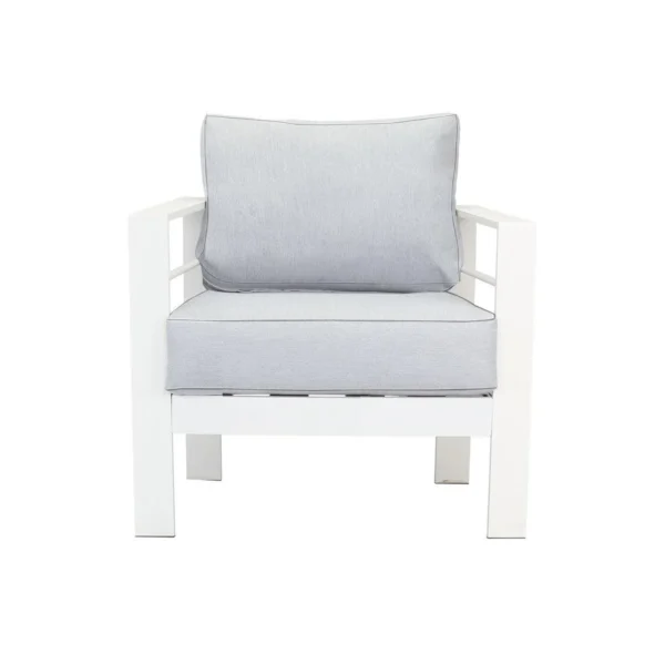 Paris 4 Seater White Aluminium Sofa Lounge - Light Grey Cushion - Image 5
