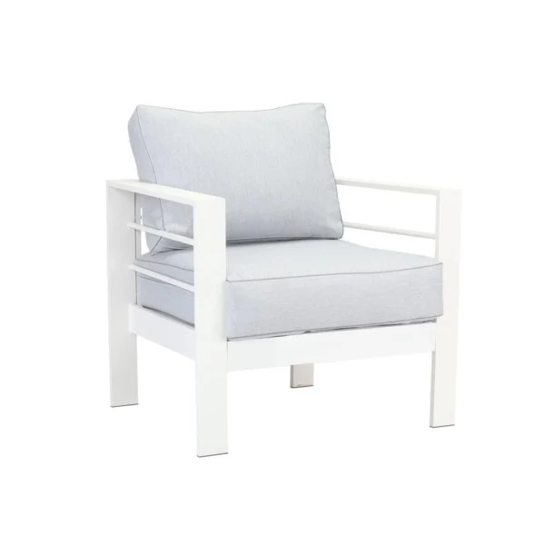 Paris 4 Seater White Aluminium Sofa Lounge - Light Grey Cushion - Image 6