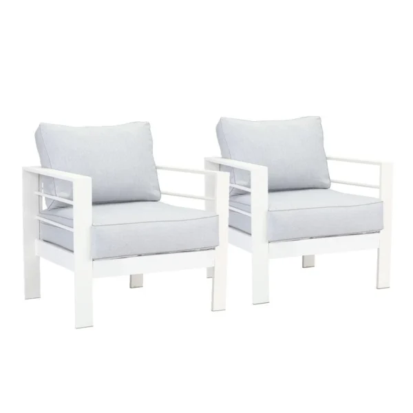 Paris 4 Seater White Aluminium Sofa Lounge - Light Grey Cushion - Image 7