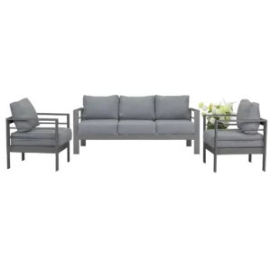 Paris 5 Seater Charcoal Aluminium Sofa Lounge - Grey Cushion